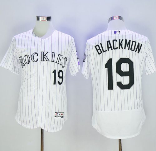 Rockies #19 Charlie Blackmon White Strip Flexbase Authentic Collection Stitched MLB Jersey